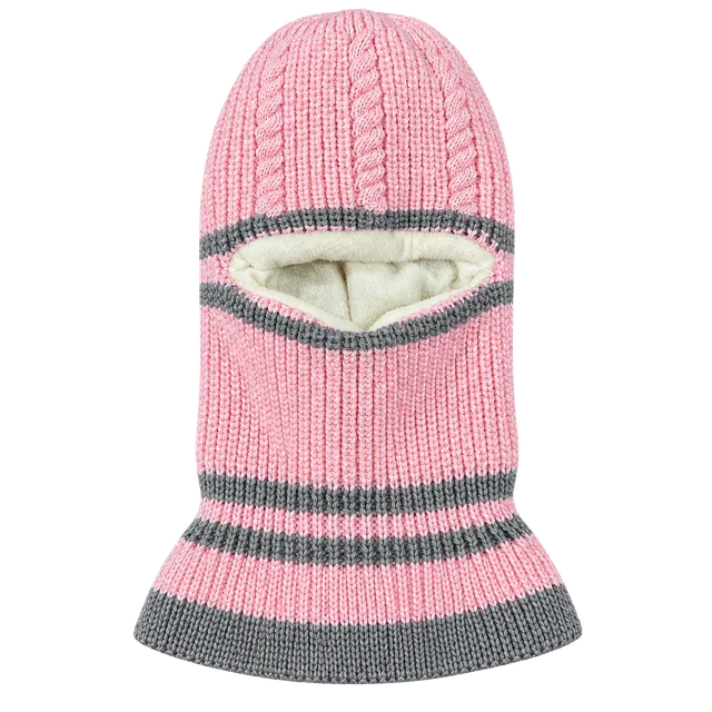 Unbranded Knitted Balaclava Ski Mask Pink Gray Fleece Lined