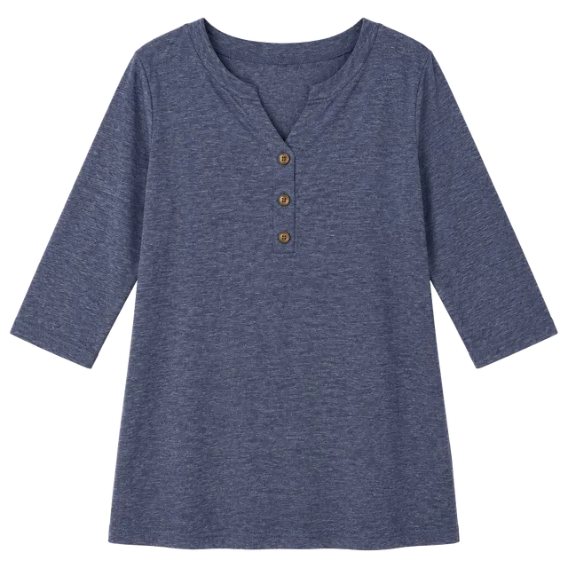 Unbranded Henley Top Size XXL Blue Slub Knit 3/4 Sleeve