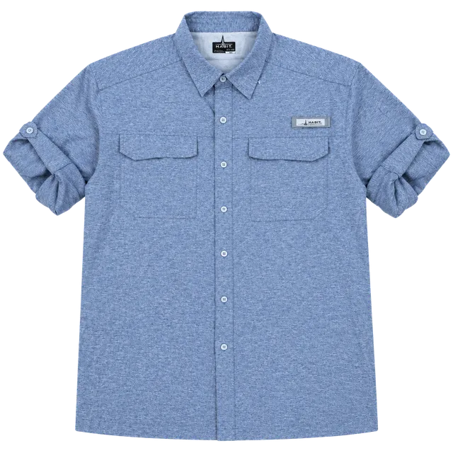 Habit Fishing Shirt Size 2XL Blue Button-Down Long Sleeve