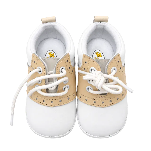 Angel Baby Shoes Oxford Size 4 White Tan Leather