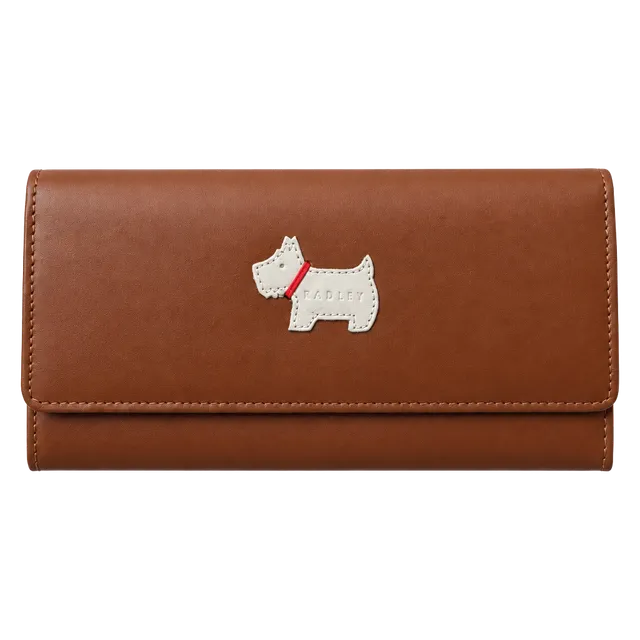 Radley London Heritage Dog Brown Leather Large Flapover Matinee Wallet