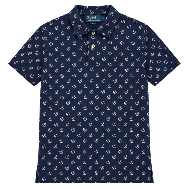 Polo By Ralph Lauren Anchor Print Polo Shirt Size S Blue Cotton