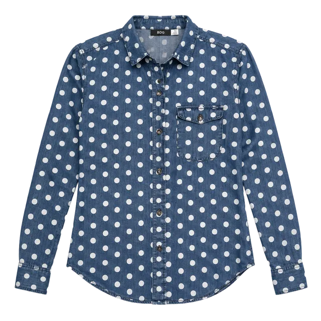 BDG Polka Dot Chambray Denim Shirt Size S