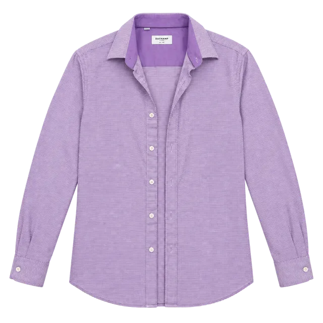 Duchamp London Dress Shirt Size 16/L 41 Purple Houndstooth Slim Fit