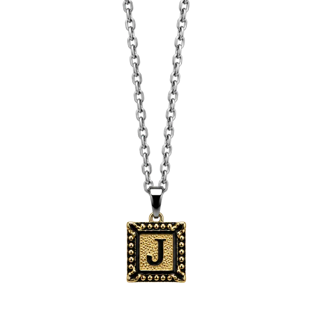 Gold Block Initial Necklace - ,