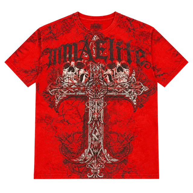MMA Elite Graphic Print T-Shirt Red Skull Cross
