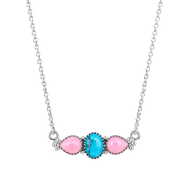 Sterling Silver Pink Conch and Turquoise Stone Necklace
