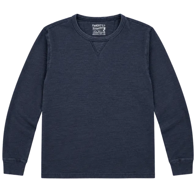 Faherty Sunwashed Long Sleeve Crewneck Shirt Size M Blue Organic Cotton