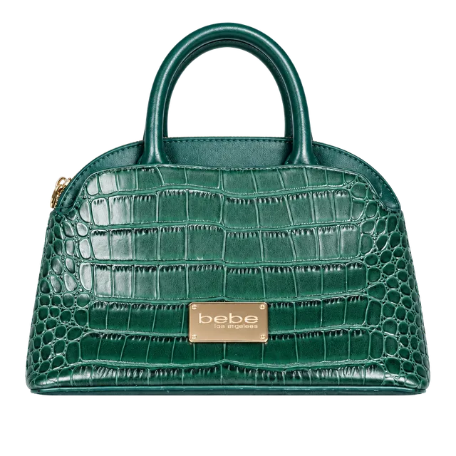 bebe Los Angeles Green Crocodile Embossed Dome Handbag Purse