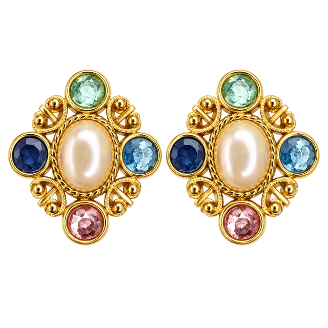 Lady Remington Vintage Faux Pearl Crystal Clip Earrings