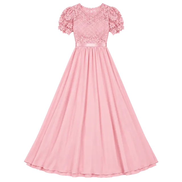 Miusol women Pink Lace Bodice Maxi Dress size S 55” long