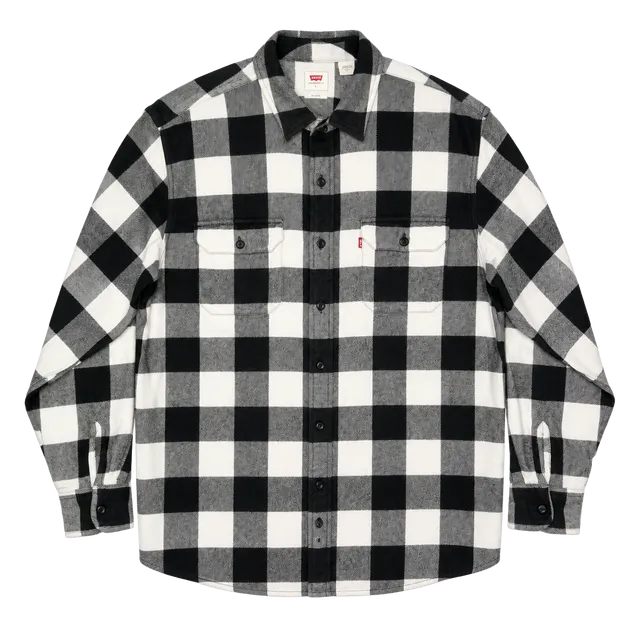 Mens Levi's Black & White Plaid Flannel Long Sleeve Button Up Shirt Size L