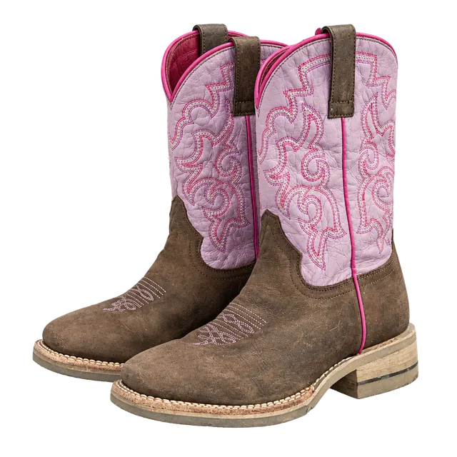 girls Roper Western Boots Size 2 Pink Brown Cowgirl Square Toe