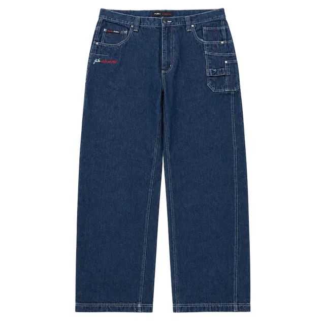 1990s Early 2000s Fubu The Collection Relaxed Jeans 42x34 Dark Wash Cargo Denim Hip Hop Pants