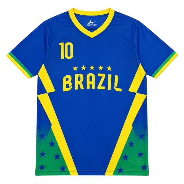 SURWIDA Brazil Soccer Jersey Size XL Blue Yellow 10 Star Graphic