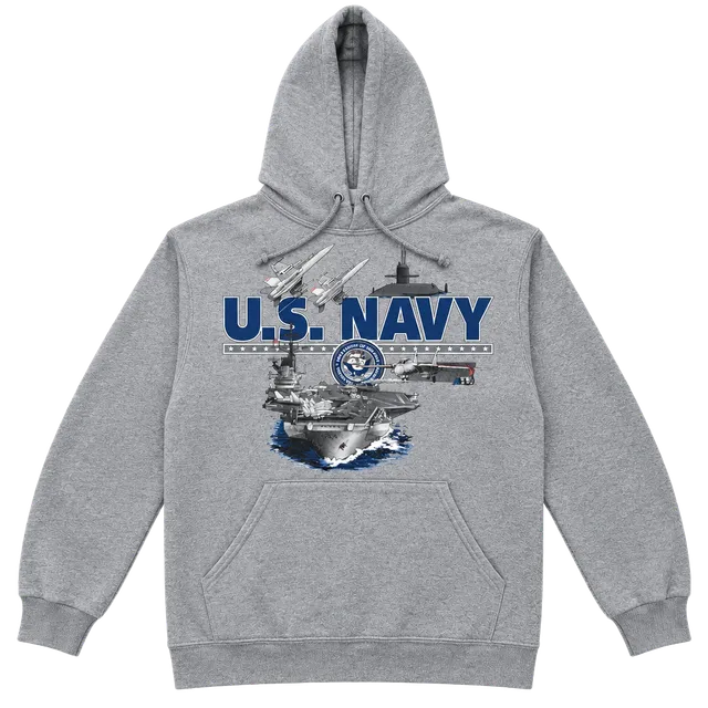 Jerzees US Navy Hoodie Size Small Gray Military Pullover Sweatshirt