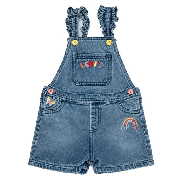 Levi's Denim Short Overalls Size 4T Blue Cotton Embroidered Ruffle Straps