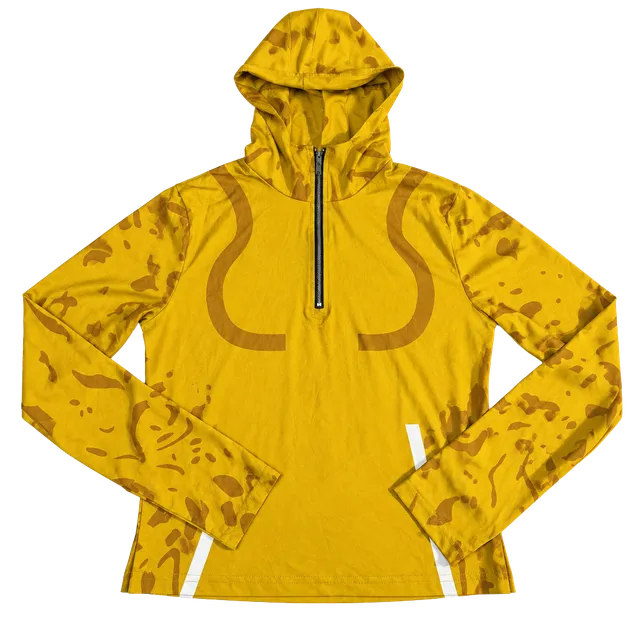 Yellow Graphic Half Zip Long Sleeve Hooded Top Size XL
