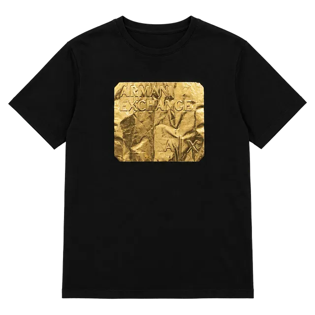 Armani Exchange Graphic T-Shirt Size XL Regular Black Gold Foil Logo