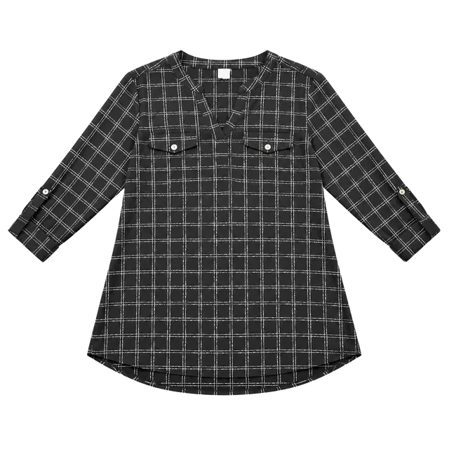 Nair Black White Plaid Blouse Top