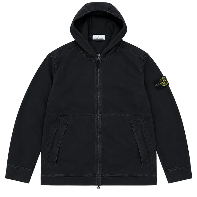 Stone Island Zip-Up Hoodie Size XL Black Cotton Jacket pouch-pocket men’s 