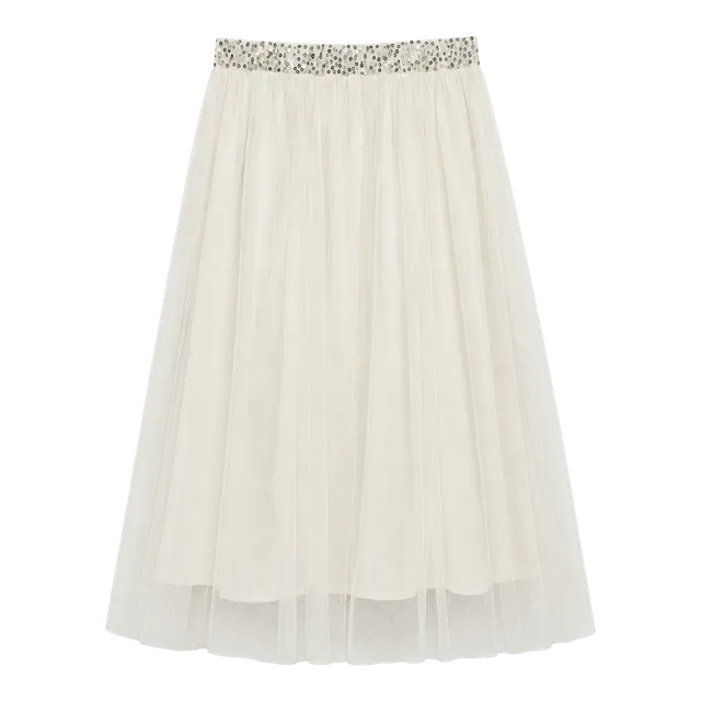 Vintage Y2K Metrowear Cream Tulle Fairycore Skirt Sequin Waistband Petite Large