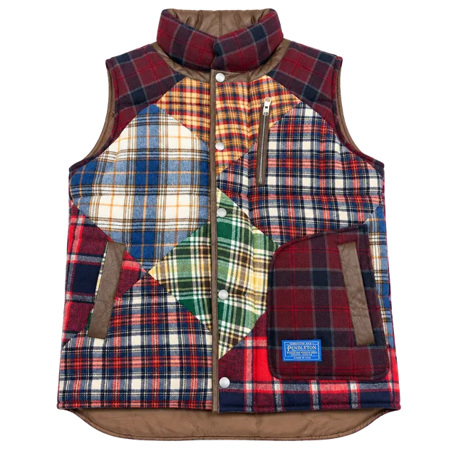 Pendleton-Wool Rare Patchwork Quilted Snap Unisex Vest Wool  Zip Multicolor Med