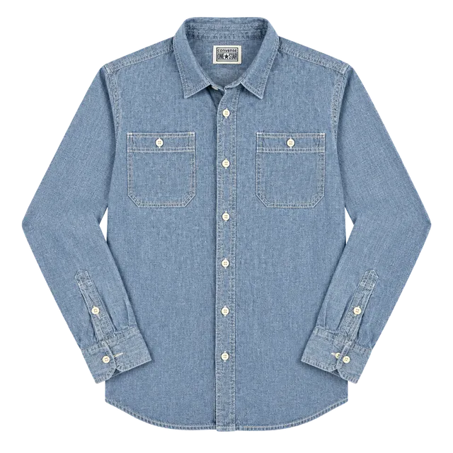 Converse One Star Chambray Work Shirt Size L Blue Long Sleeve