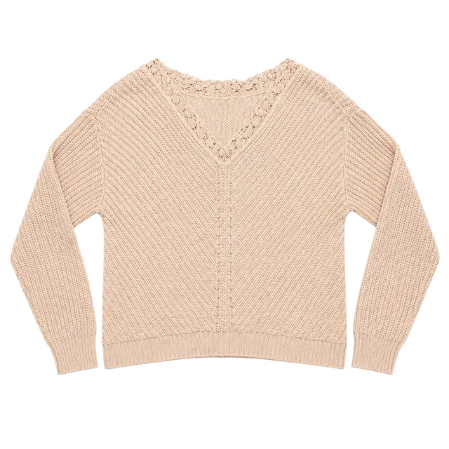 B.P. Lace Trim V-Neck Sweater Size L
