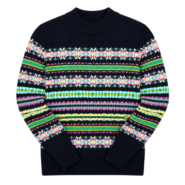 Talbots Fair Isle Mock Neck Sweater Size XL Petite Black