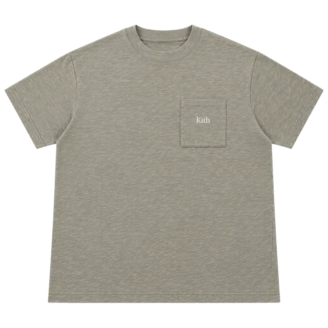 Kith Pocket T-Shirt Tan Slub Cotton Embroidered Logo Size L (OF) *small stain on sleeve