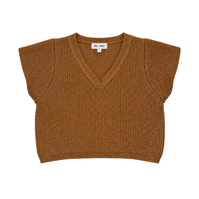 Day + Moon Sweater Vest Size M Brown Ribbed V-Neck