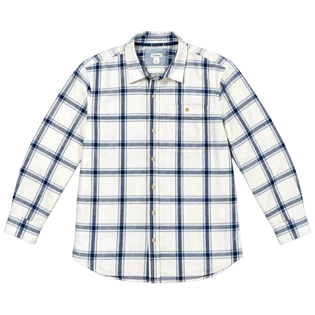 L.L. Bean Plaid Button-Down Shirt Size M Blue White Organic Cotton