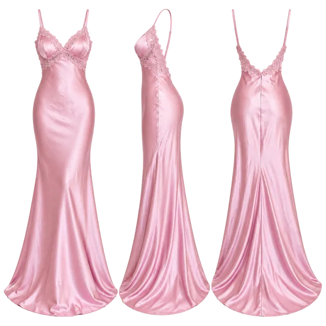 Pink Satin Lace Trim Formal Dress