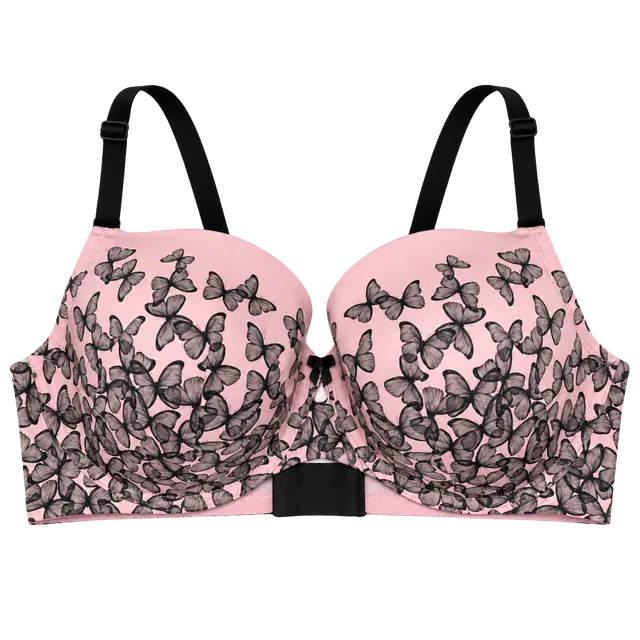 TORRID Bra Perfect Light Lined Cup NO-WIRE Pink Black Butterflies Size 40DD