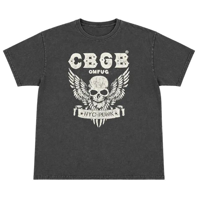 Hanes CBGB OMFUG NYC Punk T-Shirt XL Black Graphic Skull Wings