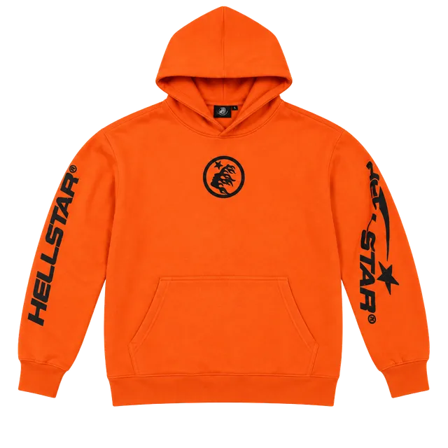 Hellstar Hoodie Size M Orange Graphic Pullover Sweatshirt