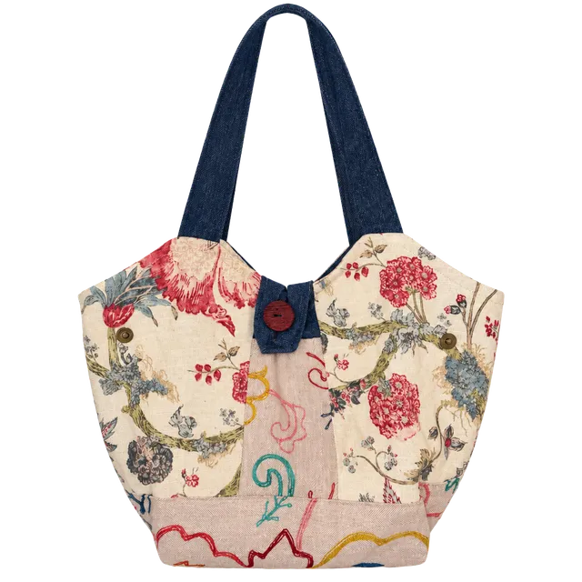 Once Upon A Time Denim Floral Patchwork Tote Bag