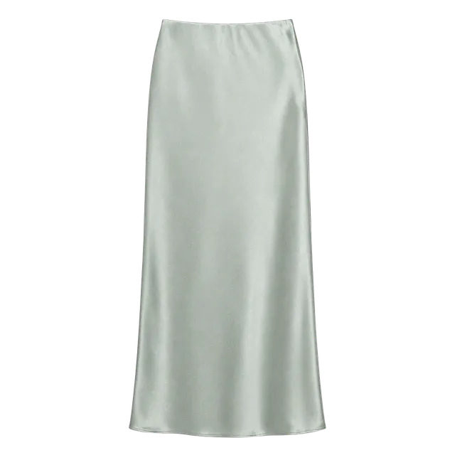 Satin Maxi Skirt Light Green Long Silk-Like Slip Skirt