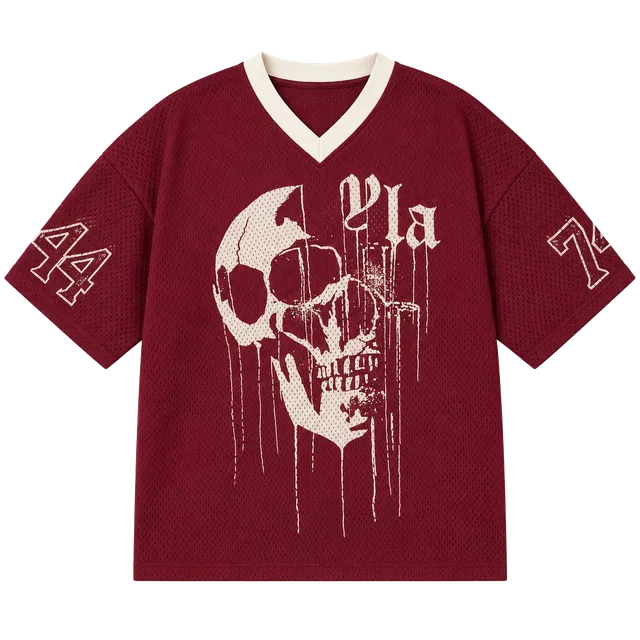 YoungLA 4015 Drippy Skull Jersey Size XXL Burgundy Mesh