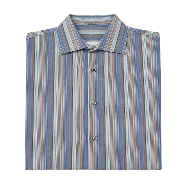 Henry Grethel Design Striped Button Down Shirt XL Blue Brown Cotton