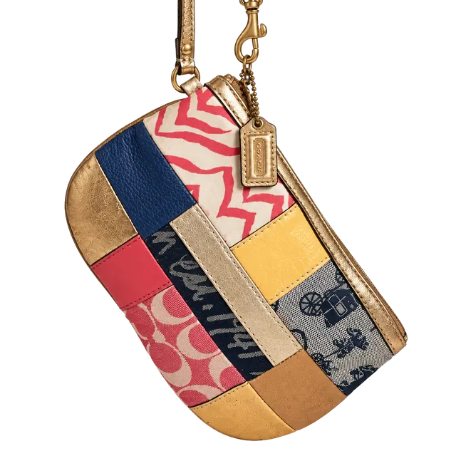 Coach Patchwork Wristlet Multicolor Signature Leather Canvas