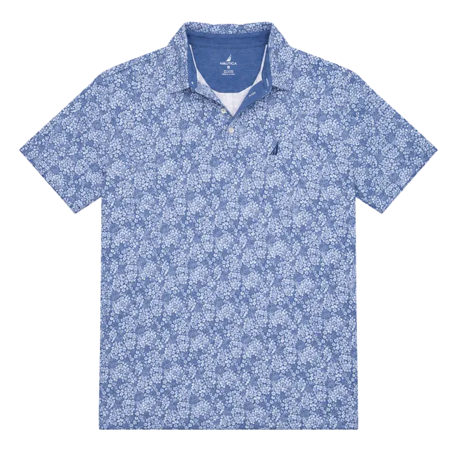 Johnnie-O Hangin' Out Floral Polo Size XL Blue White Cotton Blend