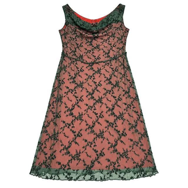 Rock & Candy Maxi Dress Red Black Mesh Overlay Floral Vintage 90s Y2K Goth