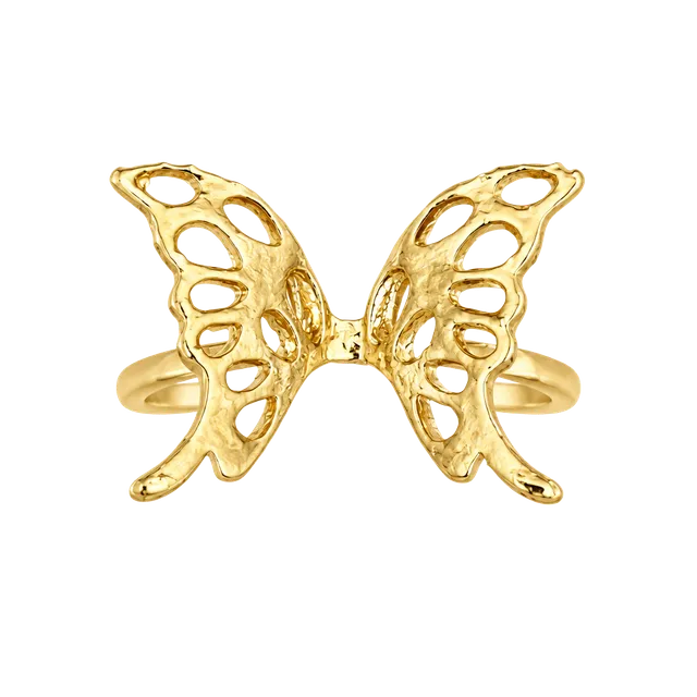Gold Filigree Butterfly Stainless Steel Ring Size 6