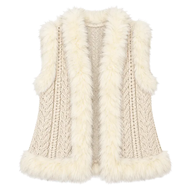Shyanne Women’s L Cream Cable Knit Faux Fur Vest Western Cowgirl NWOT