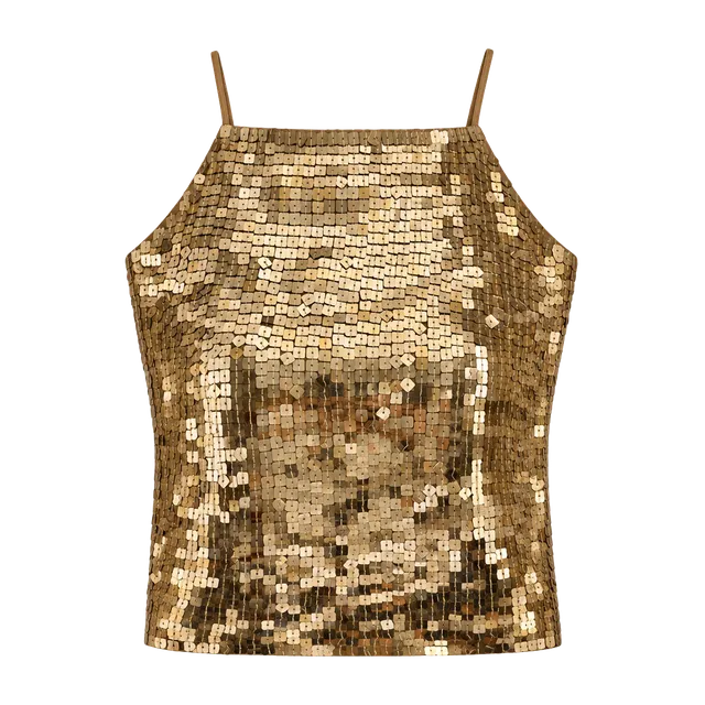 Y2K INC International Concepts Sequin Halter Top Size 4P Gold Silk