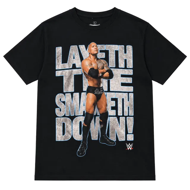 WWE The Rock Layeth The Smaketh Down T-Shirt Size L Black Graphic Tee