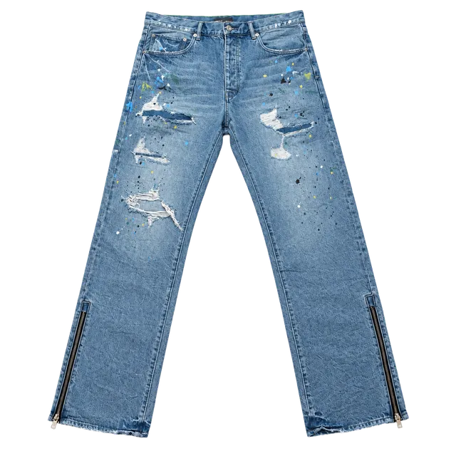Purple Brand P011 Jeans Mens 36 Paint Splatter Distressed Straight Leg Ankle Zip