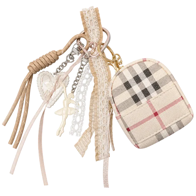 Coquette Bag Charm With Plaid Mini Backpack Lace Ribbon Heart And Ballerina
